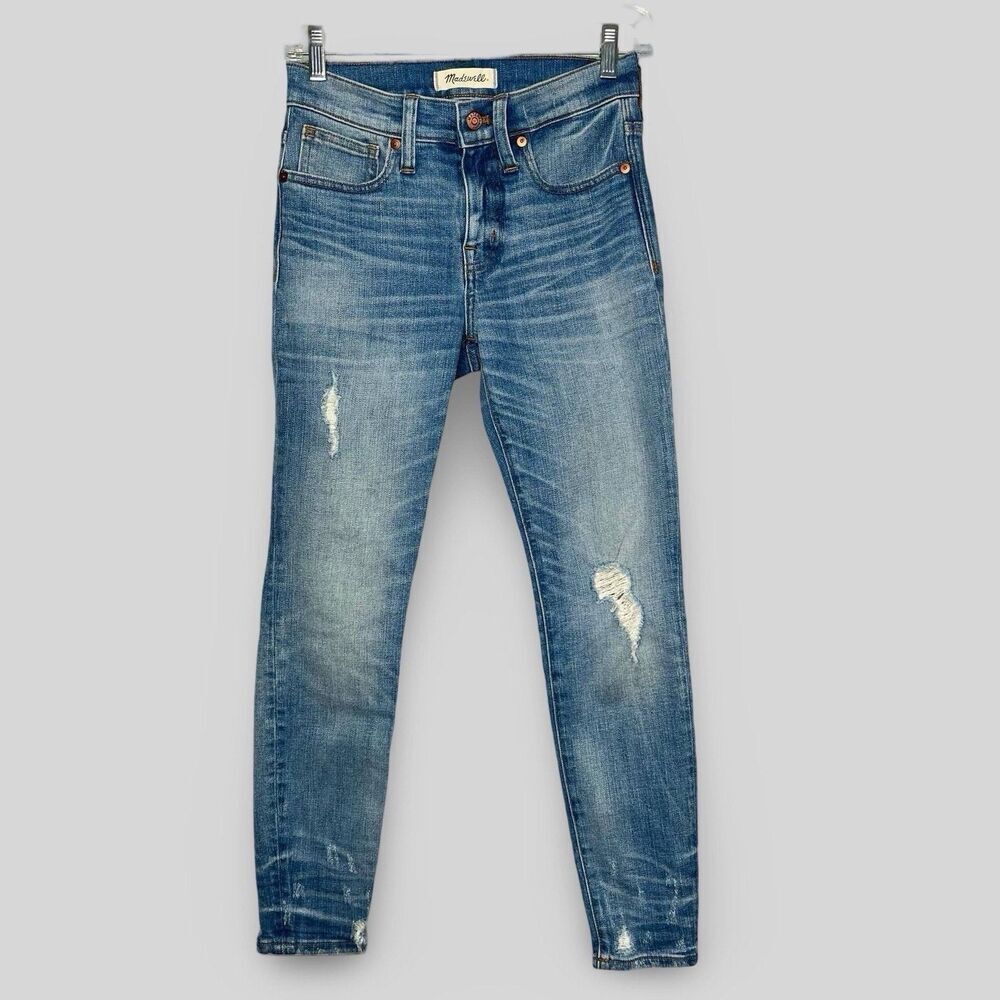 Madewell Jeans 9" High Rise Skinny Womens Size 29 Blue Denim Stretch‎ Distressed